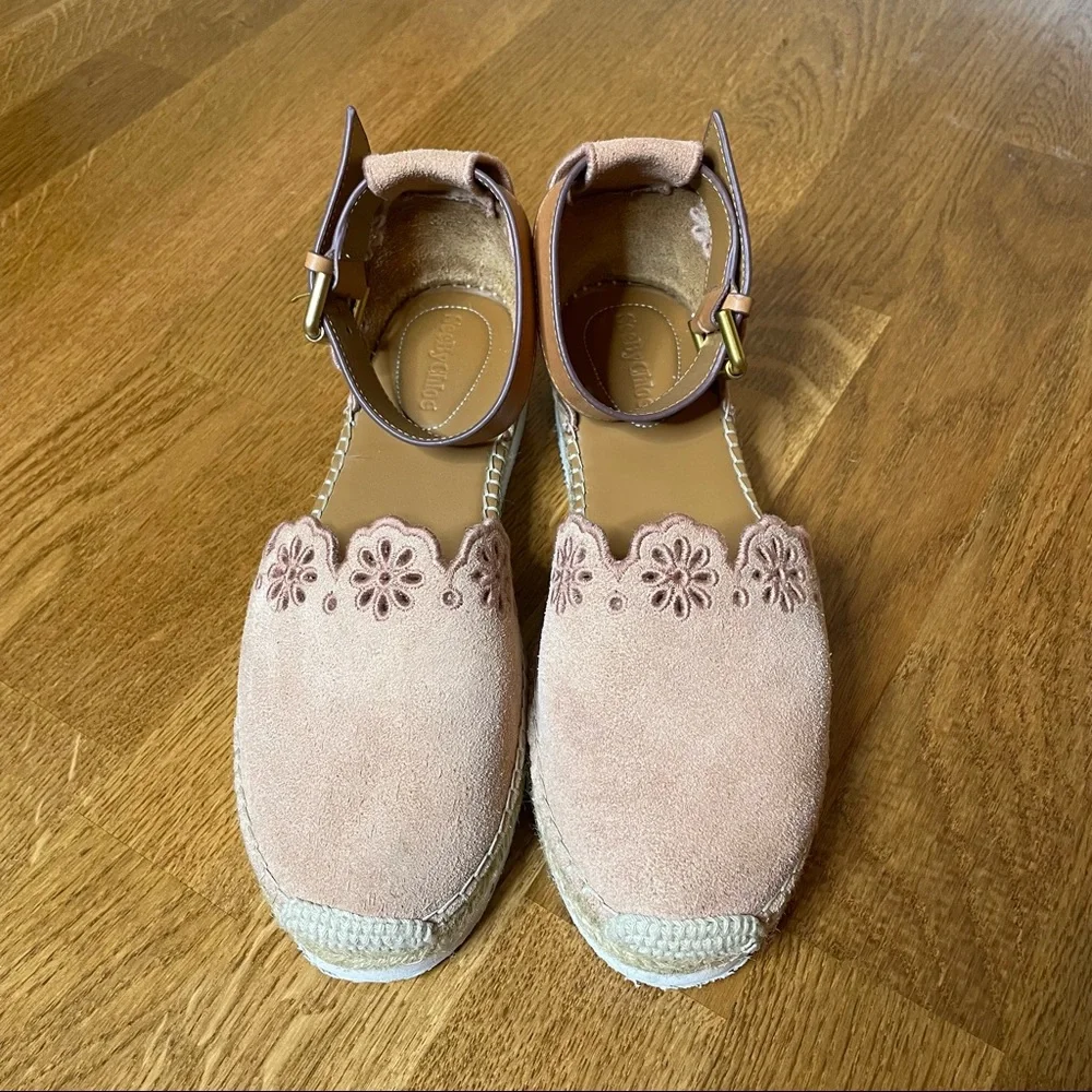See by Chloe Pink Glyn Floral Laser Cut Espadrille Flat
